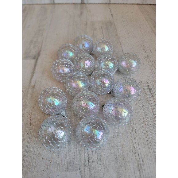 Fish net silver mini ball ornament Xmas set unique decor - Picture 1 of 7